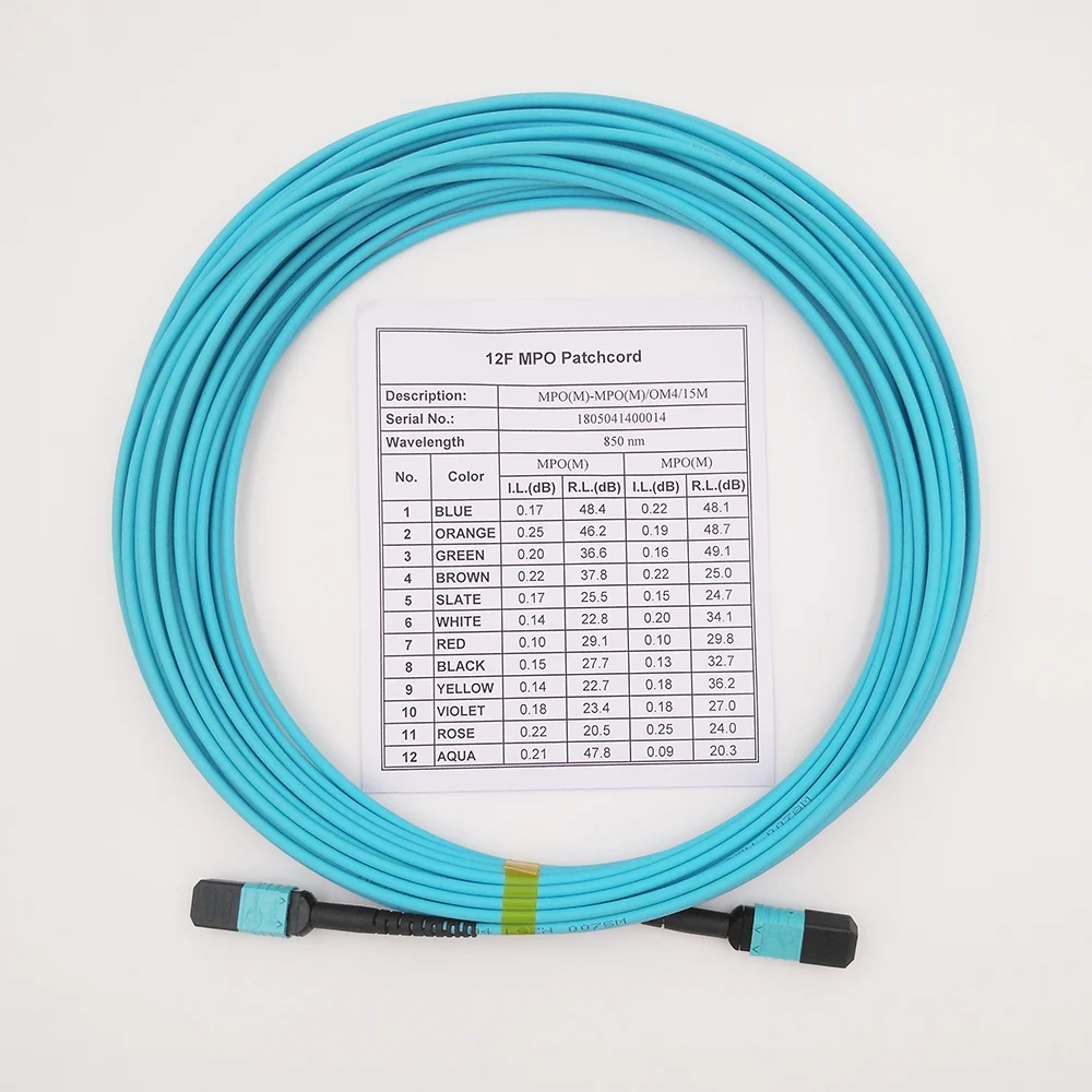 5 штук в партии 12 волокна MPO патч-корд LSZH OM4 850nm 15 м MPO (мужской) волоконно-оптический патч-кабель волоконно-оптический патч-корд MPO