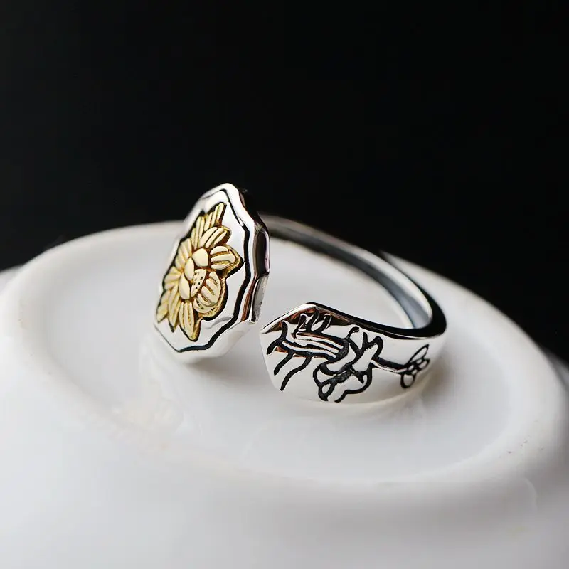 Ecoworld Ge Silver Jewelry Wholesale 925 Sterling Silver Plated Lotus Womens Silver Ring Ring Opening