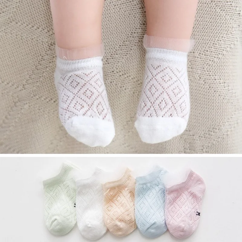 5 пар носков для малышей летние тонкие хлопковые сетчатые носки для малышей дышащие кружевные носки для новорожденных мальчиков и девочек, sokken - Цвет: style 3