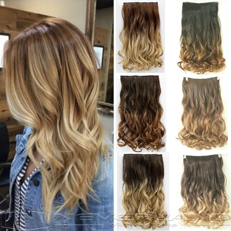 24" 60cm Curly Wavy Hair Extention 3/4 Full Head Clip in Hair Extensions Curly Ombre Hairpiece 6 Color Free Shipping B40