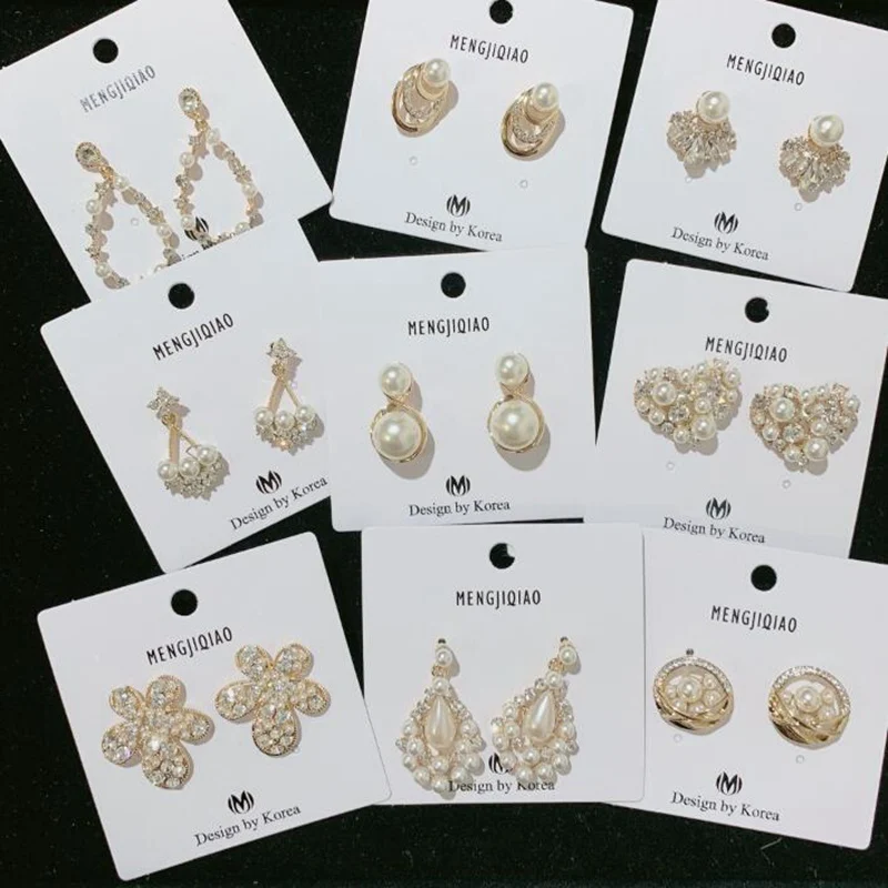 

2019 Korean Earrings Wedding Simulated Pearl Dangle Earrings for Brides Crystal Ear Jewelry Flower Pendientes Elegant Brincos