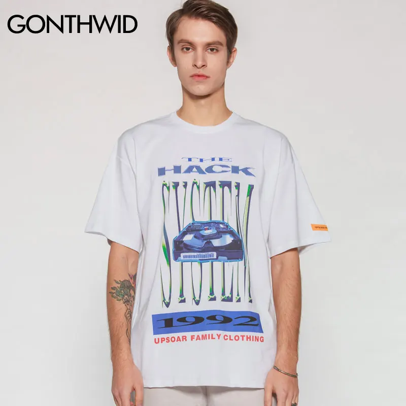 GONTHWID Hack System Graphic Printed Tshirts Men Hip Hop Casual Short Sleeve Crewneck Cotton T Shirts 2019 Male Stree Tops Tees | Мужская