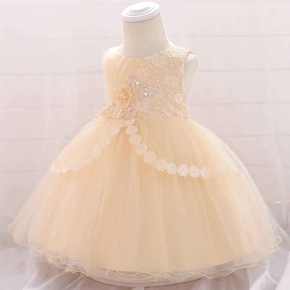 Платье для маленьких девочек розовое платье для крещения с вышивкой и жемчугом для девочек на день рождения, свадьбу, одежда для малышей, халат bebe fille