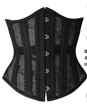 

26 steel boned waist cincher underbust hollow out steel bone lace up corset elasticated net waist trainer corset size s-3xl