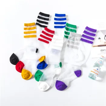 

Long tube and knee trend calf socks Transparent crystal glass silk socks Thin Japanese school wind card stock