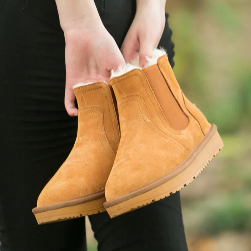 

Women's snow boots female short tube leather 2016 new boots tide non-slip flat cotton velvet students winter shoes