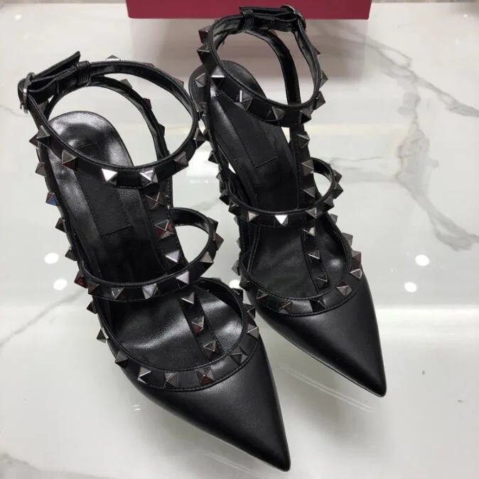 

Women Pumps Wedding Shoes Woman High Heels Sandal Black Matte Fashion Ankle Straps Rivets Shoes Sexy High Heels Bridal Shoes