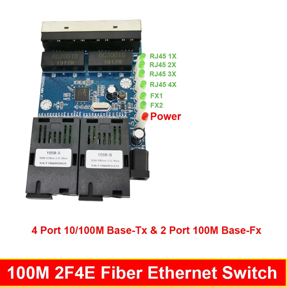 2F4E быстро Erhetnet 30 шт. 10/100M Ethernet коммутатор 2 волокна Порты и разъёмы SC 25 км 4 UTP RJ45