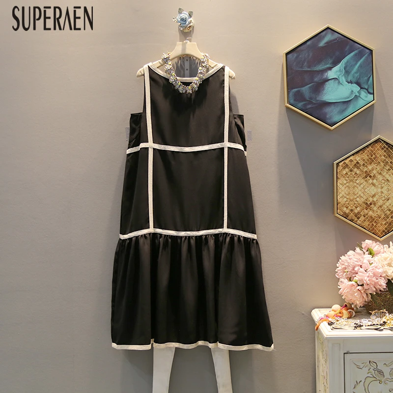 

SuperAen 2019 Summer New Dress Women Europe Wild Casual Fashion Ladies Sleeveless Dress Ribbon Pluz Size Women Clothing