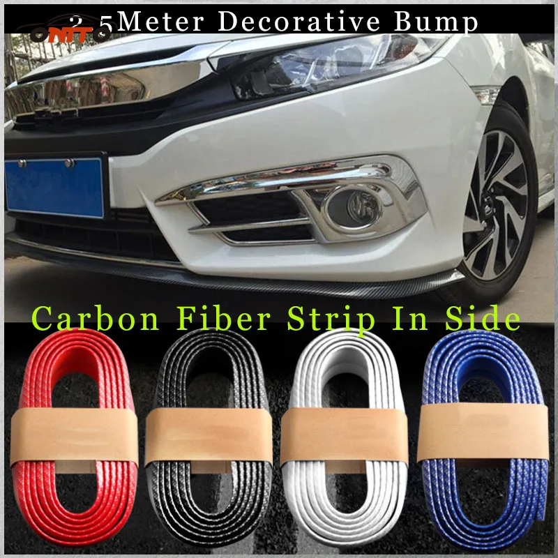 

250cm Car font bumper lip kit carbon fiber rubber soft Sticker Auto strips encirclement all car emblem bump soft safety strips