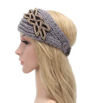 

New High quality Handmade Wool Headbands Women Hair Accessories Bohemia Rhinestone Headwear Winter Crochet Knitted Wide Headband