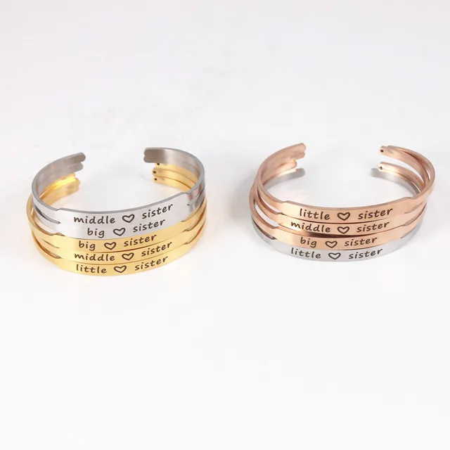 3pcs Set Sister Middle Mister Little Mantra Bracelets 3pcs Set Sister Middle Mister Little Mantra Bracelets Inspirational Bangles Family Friends Jewelry