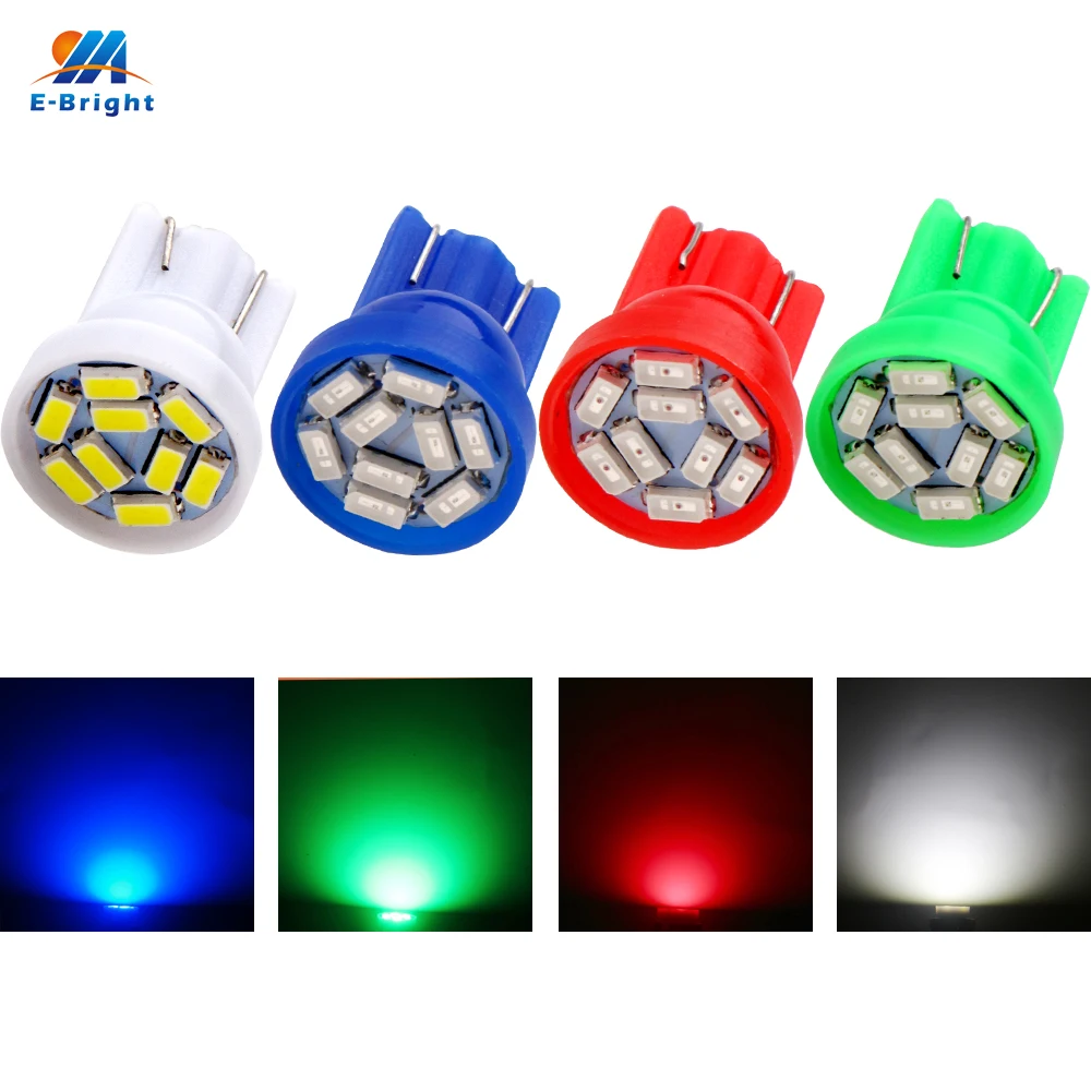 

YM E-Bright 10PCS T10 1206 9 SMD 194 168 W5W 12V DC Car Interior LED Lights Auto Bulbs White Blue Red Green Automobile Lighting