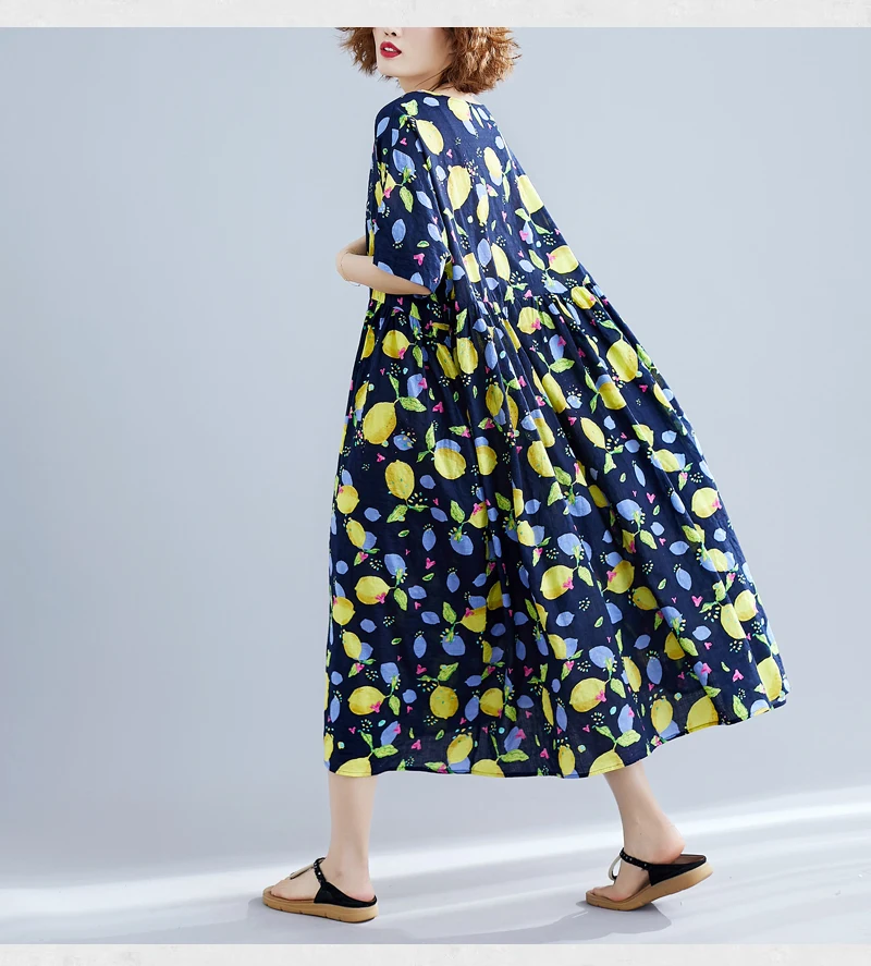 Fashion Summer Dress Women Plus Size Oversize Maxi Long Dresses For Women Elegant Vintage Print Cotton Linen Casual Dress 2019  17
