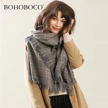 BOHOBOCO Inner mongolia wool women scarf 2018 fashion design luxury classic tartan plaid pure wool high quality stoles shawls
