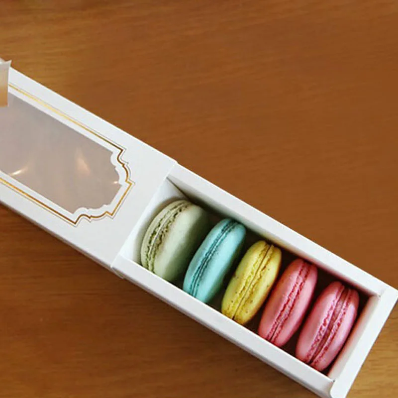 

15.5*6.5*5cm Open Window 5 Macaron Box Paper Boxes For Biscuits Cookies Candy Packaging Wedding Favors Gift Package ZA1760