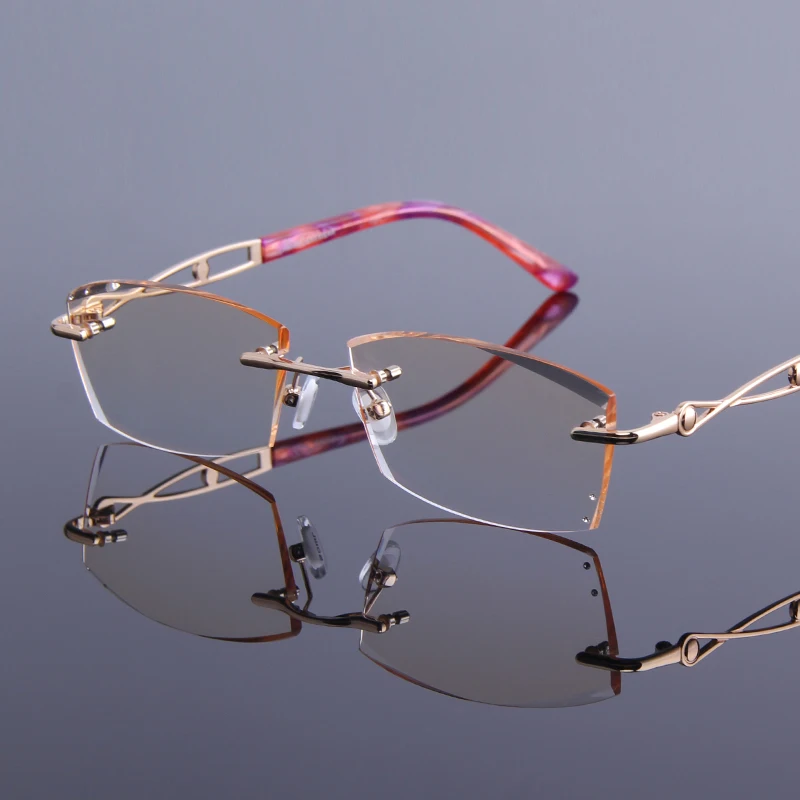

New Women's Rhinestone Reading Glasses Rimless Anti Reflective Alloy Frame Readers Eyeglasses For Presbyopia See Near Spectacles