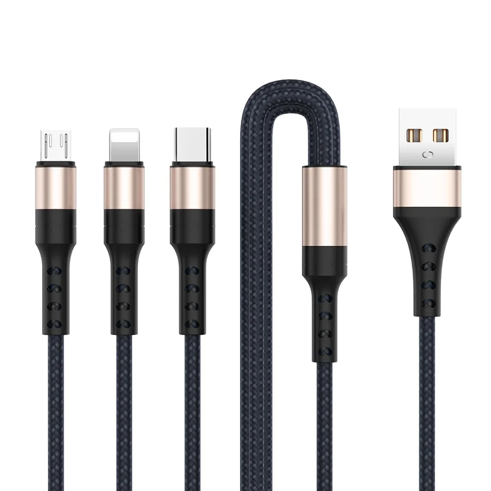 3 в 1 USB кабель 8Pin type C Micro USB быстрая зарядка кабель для iPhone X 8 7 Plus samsung S9 S10 Xiaomi Mi6 провод для быстрой зарядки - Цвет: Золотой