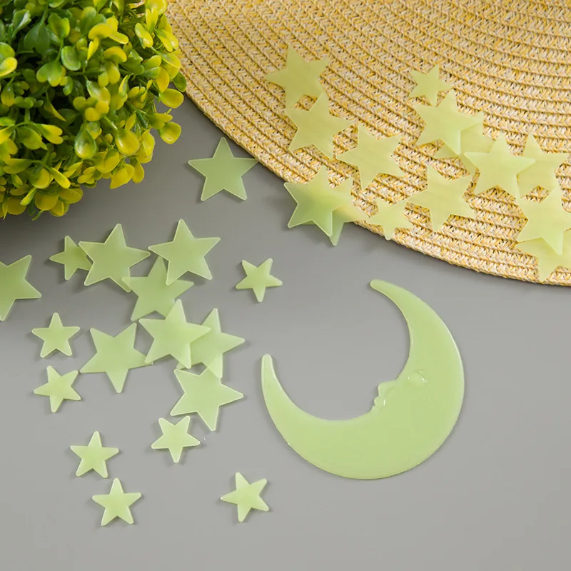 Star Moon Set Decorative Painting Night Light Star Wall Sticker Bedroom Fluorescent Plastic Decorative Painting