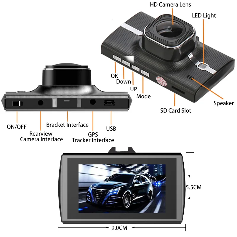 E ACE автомобиля DVR GPS трекер с разрешением Full HD 1080P двойной объектив видео