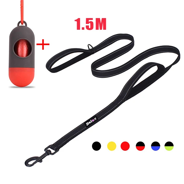 Black with Dispenser 5ft собачий поводок сверхмощный поводок с 2 мягкими ручками крепкие тренировочные поводки для маленьких больших собак поводки для собак K9 - Цвет: Black with Dispenser