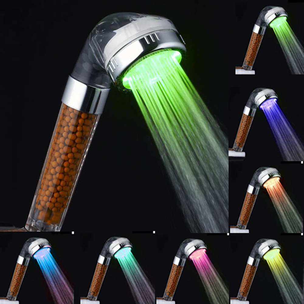 Negative Ions Anion 7 Color Water Temperature Led Shower Head Hand Hold Shower Handheld Shower