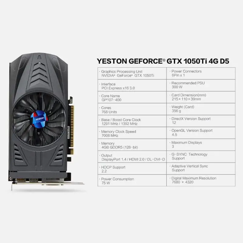 Yeston GTX 1050 Ti NVIDIA Видеокарта GTX 1050Ti Extreme Edition GPU 4 ГБ GDDR5 128 бит PCI-E 16 3,0 игровая видеокарта 16 нм