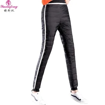 

Yuxinfeng S-4XL Winter Women Duck Down Pants Slim Side Streipe Patchwork Snow Warm Trousers Leisure Pants Black Blue Gray red