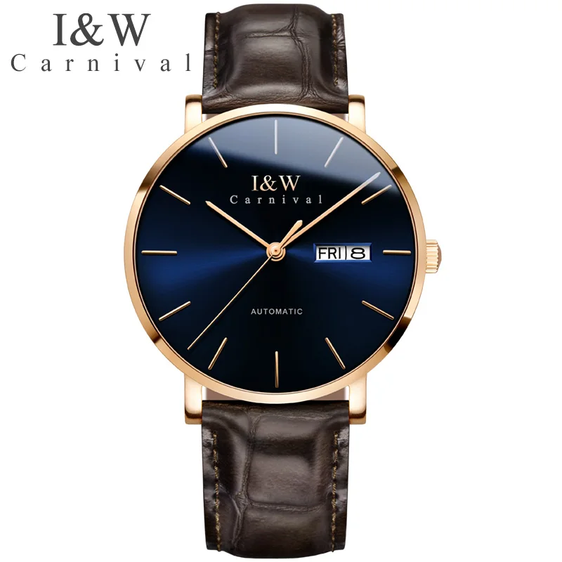 I & W 2018 الأصلي رجل الميكانيكية الساعات كرنفال اليابان حركة التلقائي Watche الرجال رقيقة جدا 10 ملليمتر رجل ساعة reloj هومبر