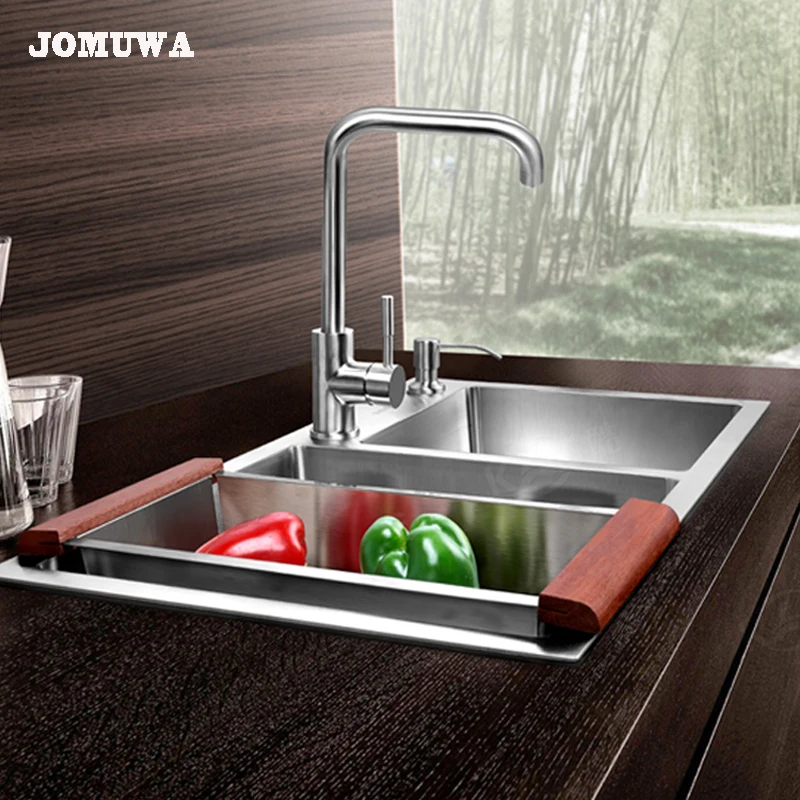 

JOMUWA Brushed Kitchen Sink Set, 304 Stainless Steel Drain Assembly Strainer, Basket, Faucet, Dispensor (Optional)