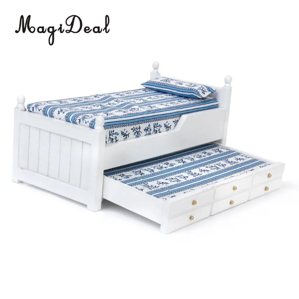 1//12 Puppenhaus Miniatur Schublade Schlafzimmer Bett Möbel Modell Zwei