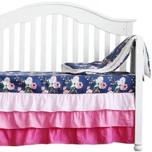 Комплект из 3 предметов, детские плюшевые одеяла с рюшами и цветочным принтом в стиле бохо, детская юбка для детской кроватки персикового цвета, комплект детской кроватки для маленьких девочек, детская кроватка темно-синего цвета