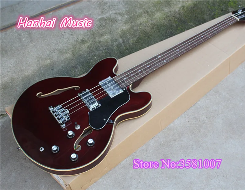 

4-String Electric Bass with Claret-red Color,White Binding,maple Body with Claret-red Color,22 Frets and can be Customized