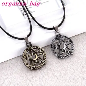 

10Pcs Retro New Woven Round five-pointed Star Necklace Circle Moon Alloy Multi-layer Jewelry Wholesale N-06