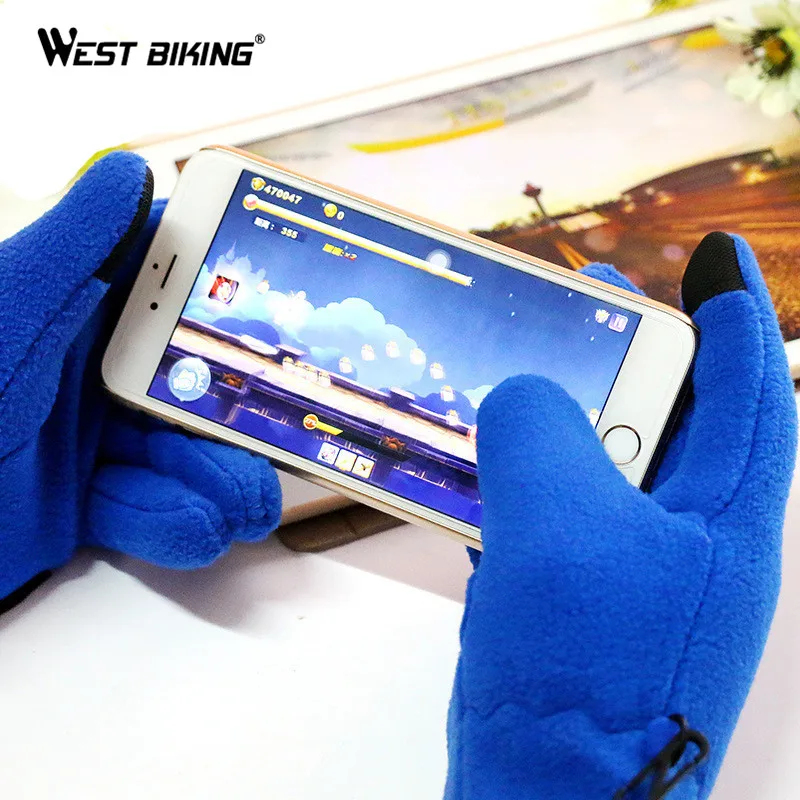 WEST BIKING/Зимние перчатки для велоспорта с сенсорным экраном флисовые термо
