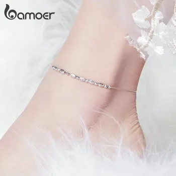 

bamoer 925 Sterling Silver Slide Beads Silver Anklet for Women Charm Bracelet of Leg Ankle Foot Accessories Fashion SCT010