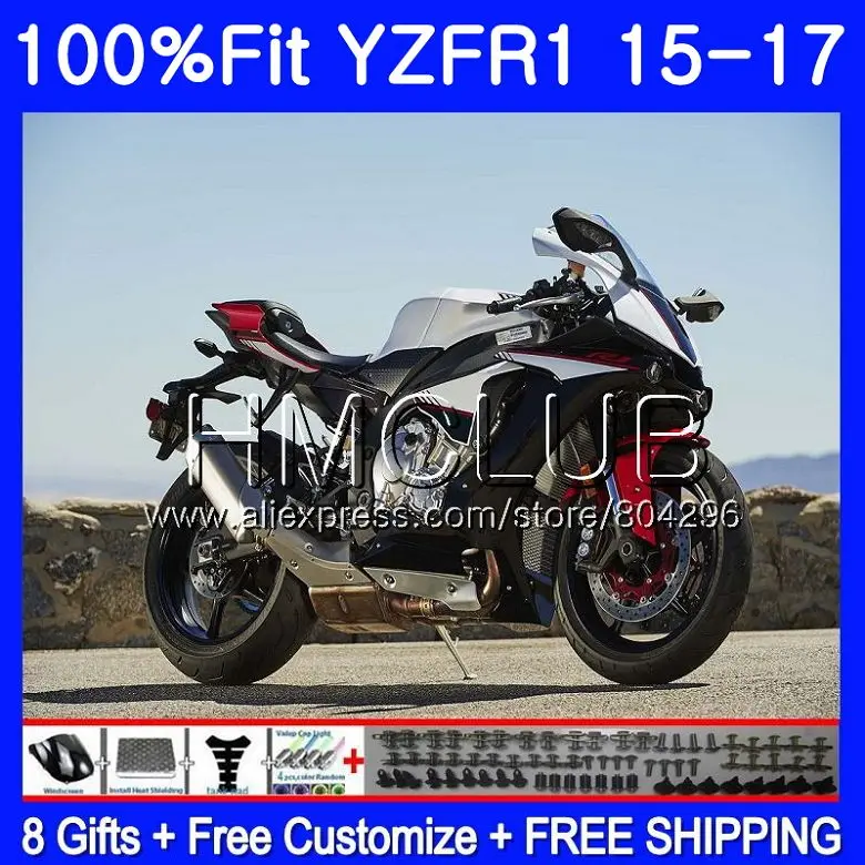 

Injection Kit For YAMAHA YZF R1 1000 YZFR1 15 16 17 113HM.18 YZF R 1 YZF-1000 YZF1000 YZF-R1 2015 2016 2017 Fairing Black silver