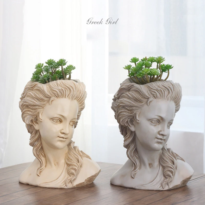 

European Resin Greek Goddess Flower Pot Ornaments Hotel Home Livingroom Creative Imitation Plaster Head Potted Crafts Decoration