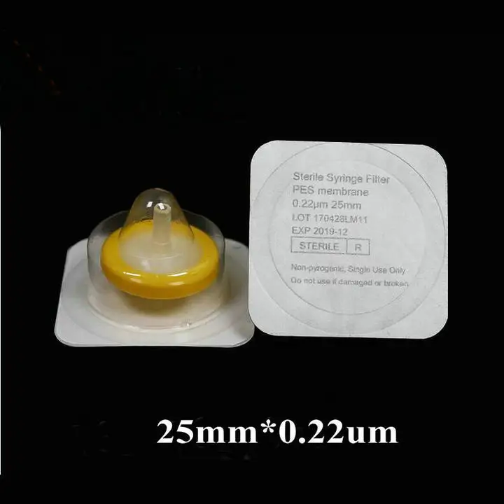 20 шт./лот одноразовый стерильный шприцевой фильтр мембраны PES Диаметр 13/25/33 мм, диаметр отверстий 0,22/0.45um