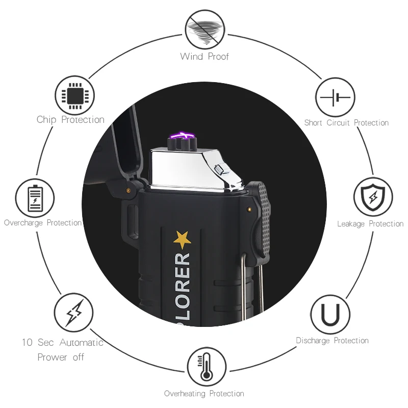 Двойной дуги легче ветрозащитный Электронный USB зарядки беспламенная Зажигалка импульса крест курение Электрический плазменная зажигалка барбекю