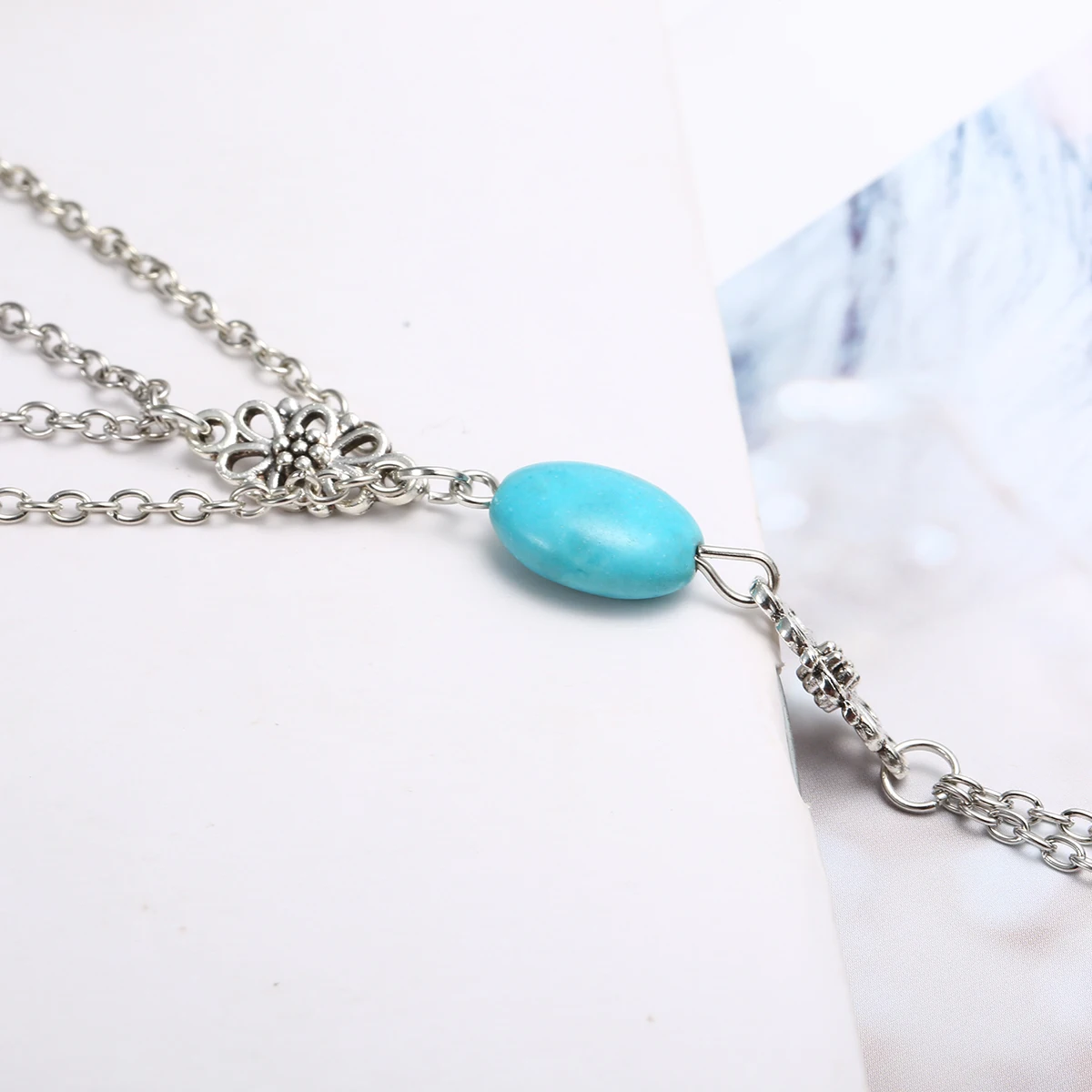 Trendy Chain Bracelet Drop Punk Silver Plated Women Metal Hand Harness Bracelet Natural Stone Beads Slave Chain Boho Jewelry