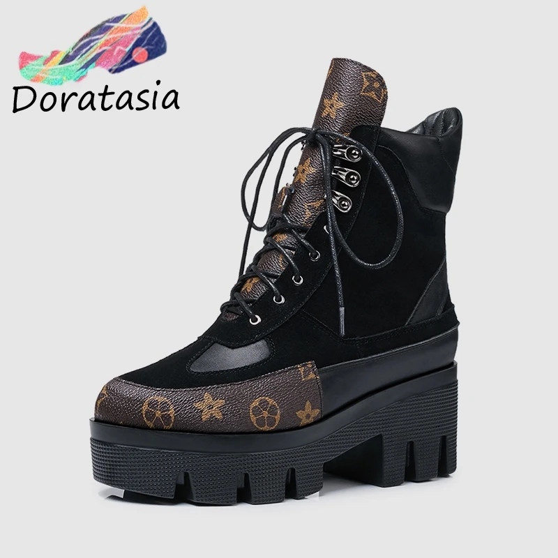 

DORATASIA Winter New Luxury Designer Martin Boots Women Genuine Leather Big Size 34-42 Runway Thick Platform Boots Shoes Woman