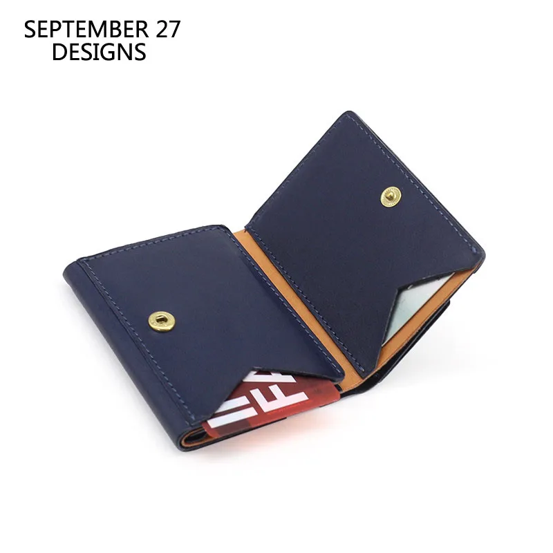 

New Short Wallet Unisex First Layer Cow Leather Top-end Three-fold Wallets Small Simple Credit Card Purses Money Bag Hasp Clutch