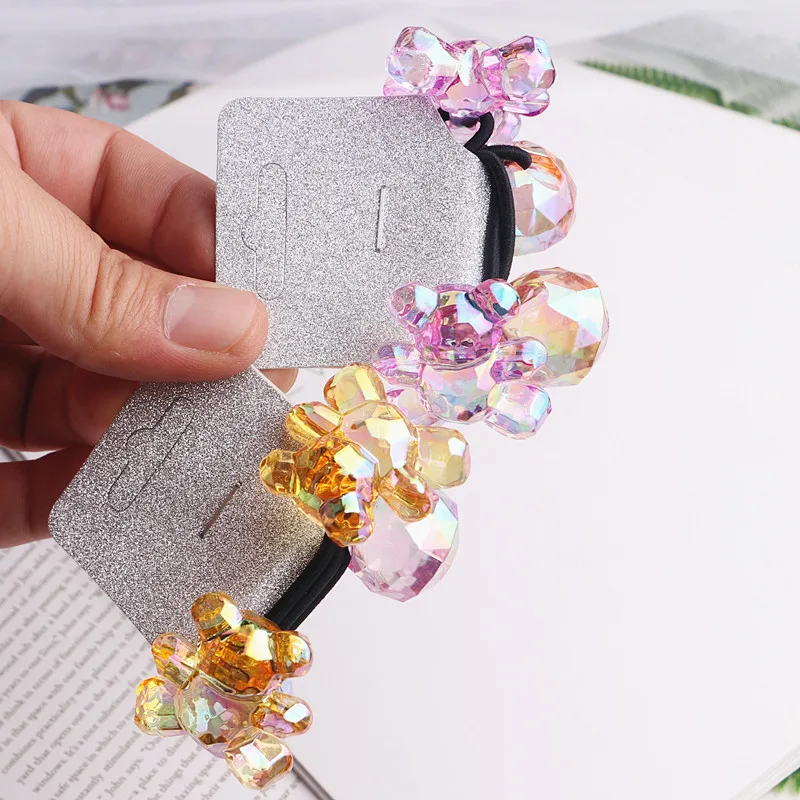 2Pcs/Pair Kids Girl hair accessories Korean Colorful Bear hair ring Cartoon Hair rope headdress High elastic Rubber band