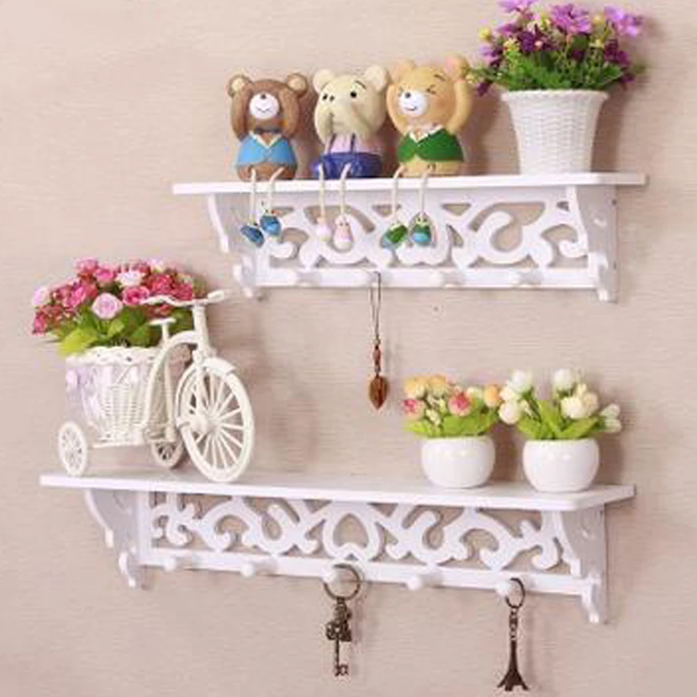 

White Wood+plastic Curved Wall Shelf Holder Storage Stand Cut Out Design Wall Shelf Home Decor 46*9cm