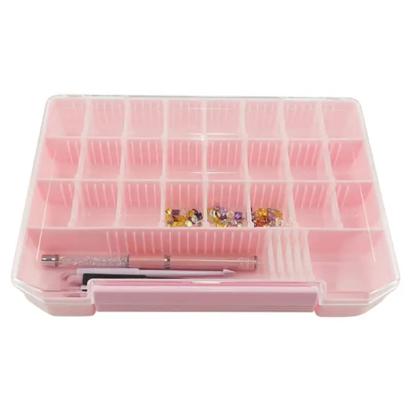 32 Grid Adjustable Plastic Nail Jewelry Storage Box Rhinestone