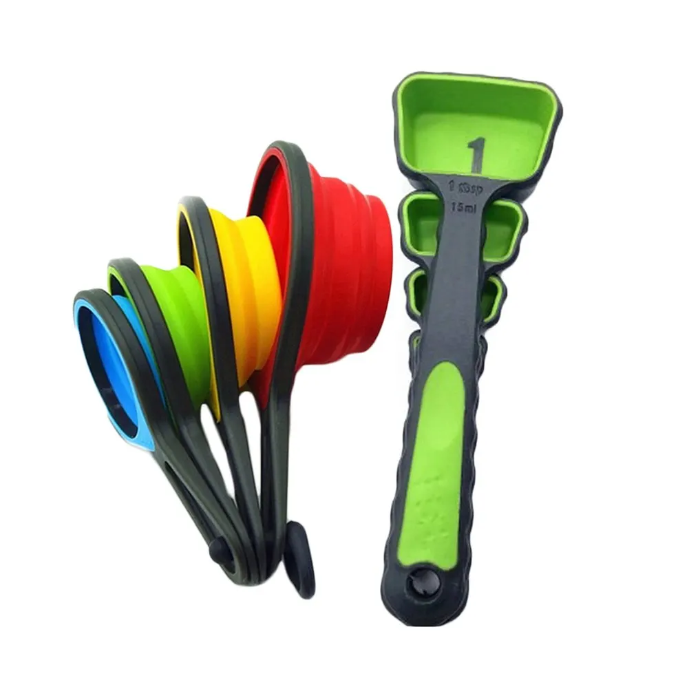 

8PCS Kitchen Accessories Measuring Spoons Set Collapsible Foldable Silicone Measuring Cups Spoon Cup Measuring Tools