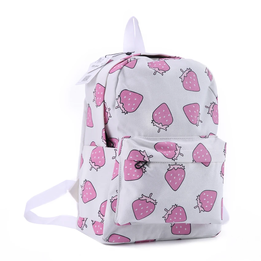 DIDA BEAR Women Canvas Backpacks Fruit Strawberry Printing Large School bags For Girls Bag Rucksack Bolsas