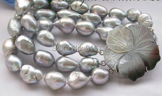 

free P&P >>>>> LUSTER3row 11mm gray baroque freshwater pearl bracelet