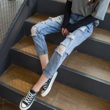 Женские джинсы с дырками в стиле ретро; модные брюки до щиколотки для отдыха; джинсы в Корейском стиле; универсальная модель года; сезон весна-лето; манжеты; Размеры 25-34 xxl